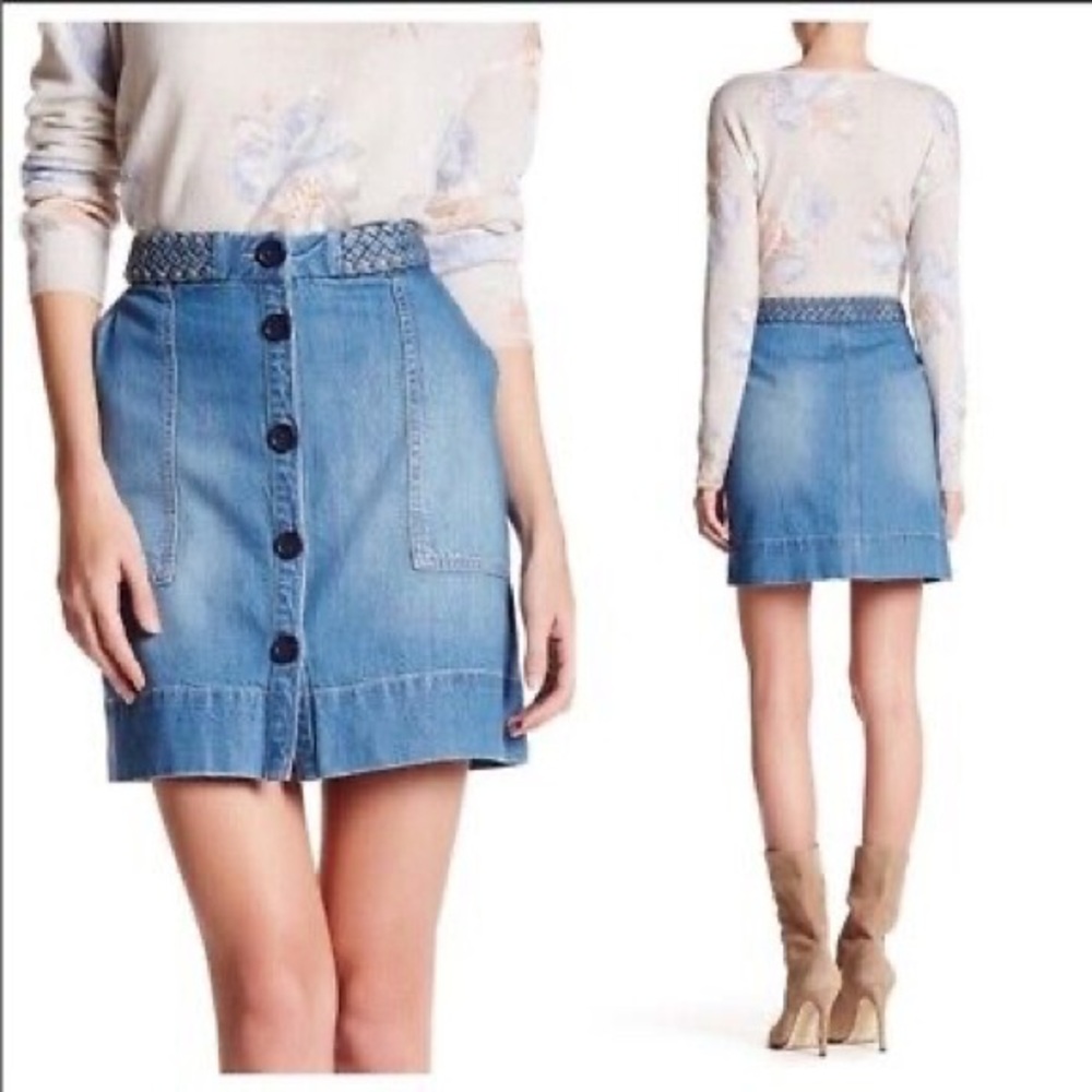 JOIE | Sorren Braided Button Front Denim Skirt | Size 28